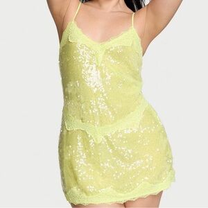 NWT Viral Victoria’s Secret XL Sequin Mini Slip Dress Floral Lace Neon